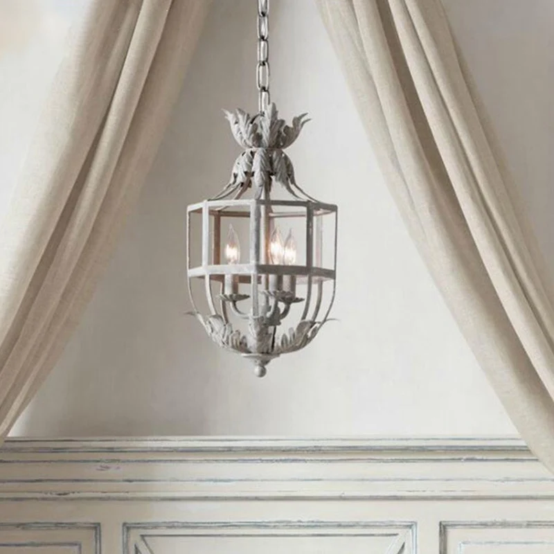 3-kops kroonluchterlamp Klassieke woonkamer hanglamp met draadkooi metalen kap Clearhalo