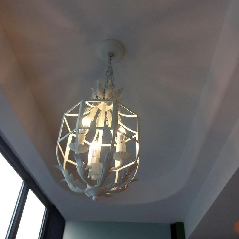 3-kops kroonluchterlamp Klassieke woonkamer hanglamp met draadkooi metalen kap Clearhalo