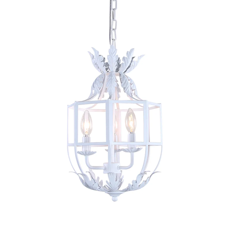 3-kops kroonluchterlamp Klassieke woonkamer hanglamp met draadkooi metalen kap Clearhalo