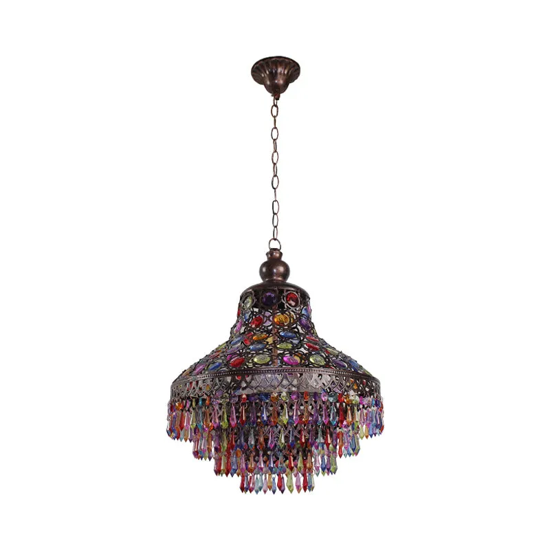 3-kops traankroonluchterverlichting Boheemse bronzen metalen hanglamp voor woonkamer Clearhalo