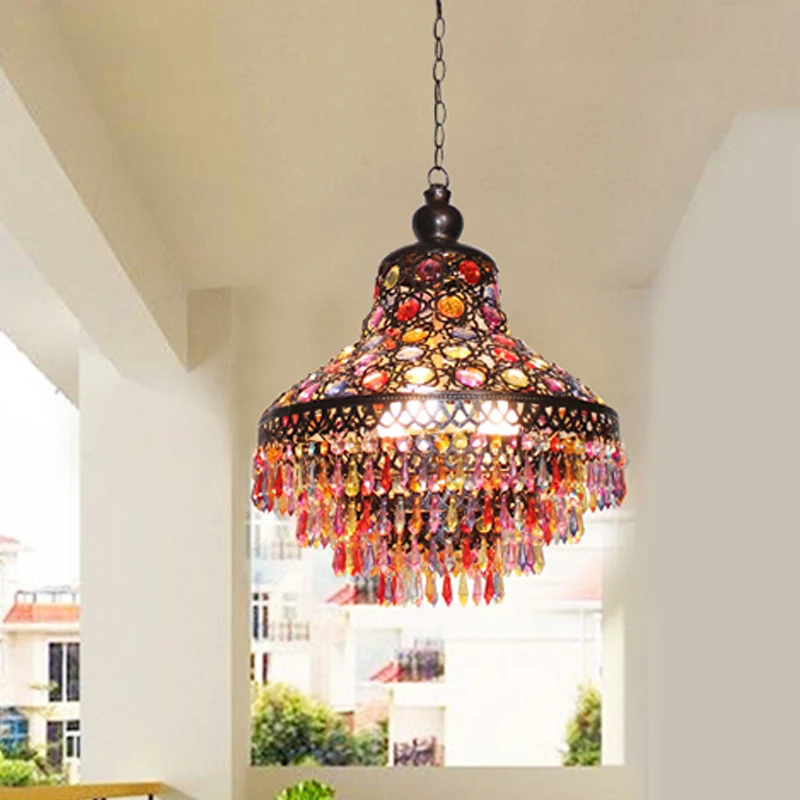 3-kops traankroonluchterverlichting Boheemse bronzen metalen hanglamp voor woonkamer Clearhalo