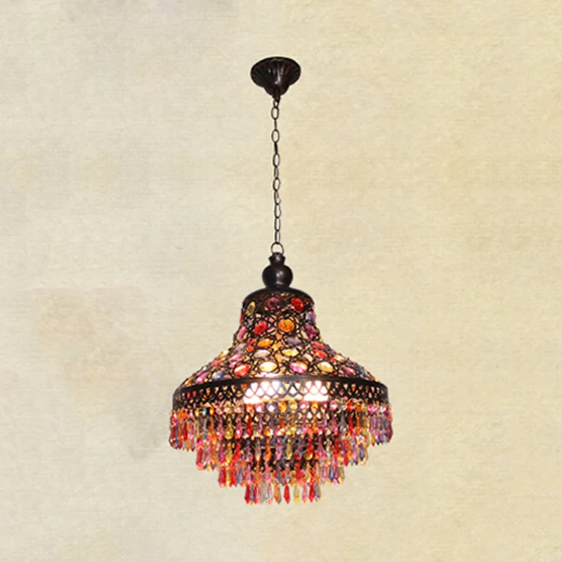 3-kops traankroonluchterverlichting Boheemse bronzen metalen hanglamp voor woonkamer Clearhalo