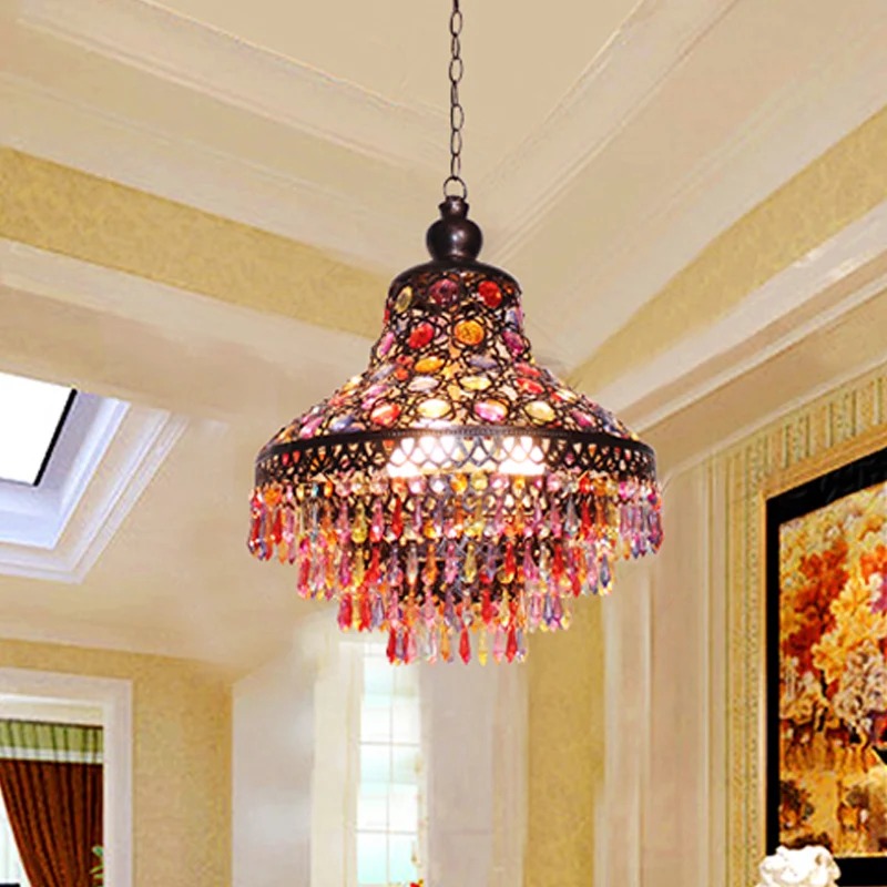 3-kops traankroonluchterverlichting Boheemse bronzen metalen hanglamp voor woonkamer Clearhalo