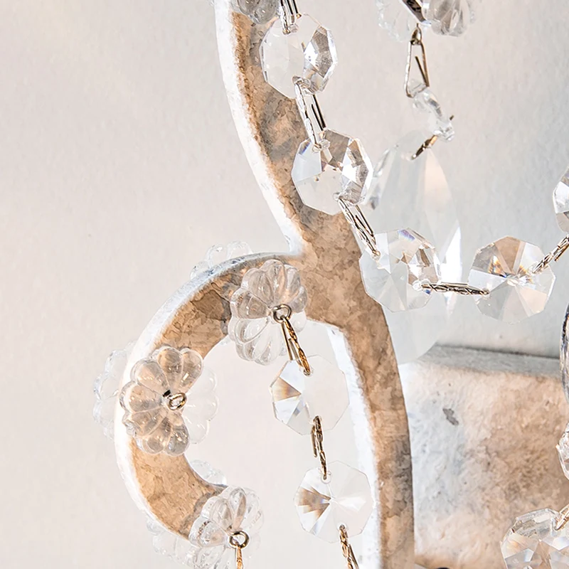 3-kops wandlamp antieke kandelaar metalen wandverlichtingsarmatuur met kristallen accent wit Clearhalo