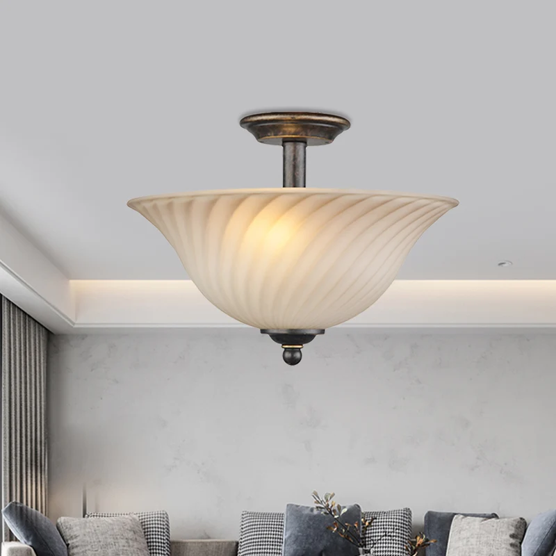 3-kops wit glazen semi-inbouwlamp landelijk brons gebogen slaapkamer inbouwverlichting Clearhalo