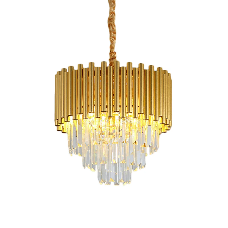 3-laags cirkelvormige hanglamp, moderne metalen kroonluchterlamp met K9-blok messing afwerking Clearhalo