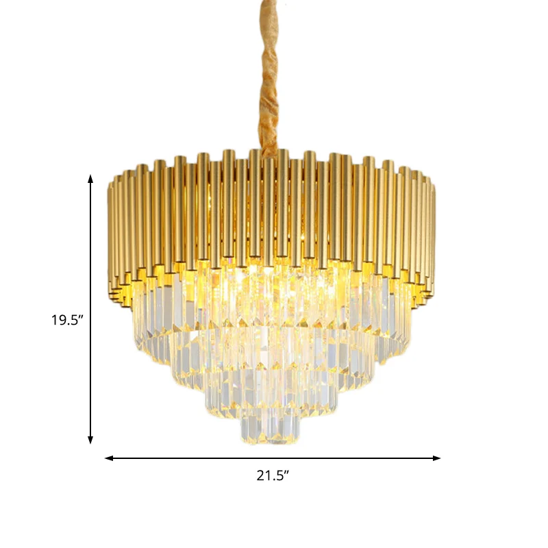3-laags cirkelvormige hanglamp, moderne metalen kroonluchterlamp met K9-blok messing afwerking Clearhalo