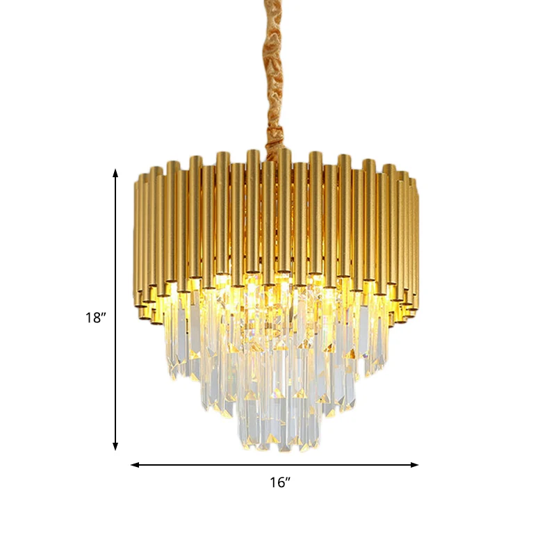 3-laags cirkelvormige hanglamp, moderne metalen kroonluchterlamp met K9-blok messing afwerking Clearhalo