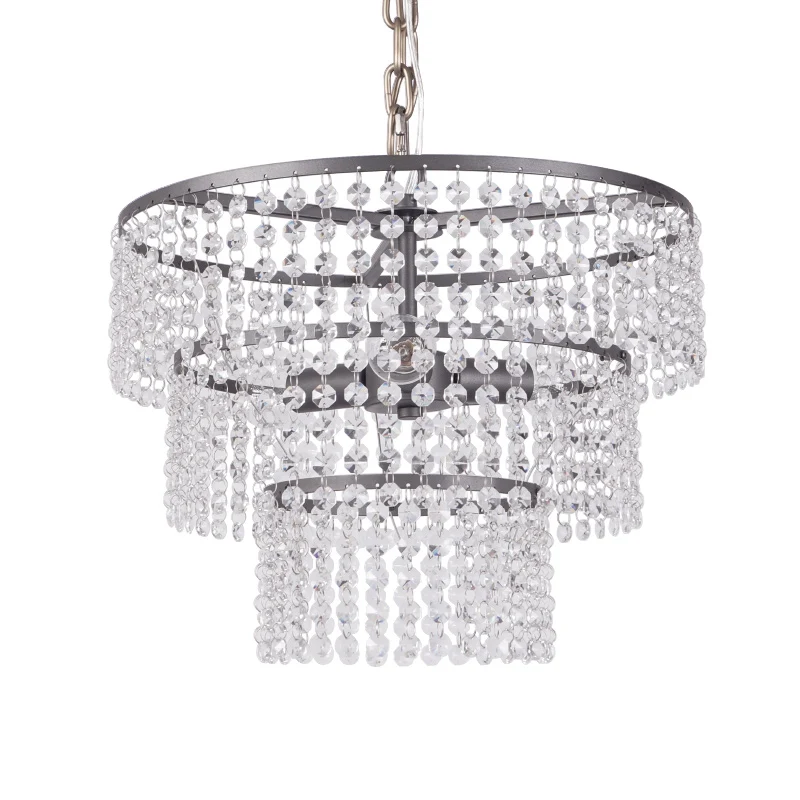 3-laags ronde hanglamp moderne metalen 3-lichts kroonluchterverlichting met heldere kristallen kraal matzwart Clearhalo