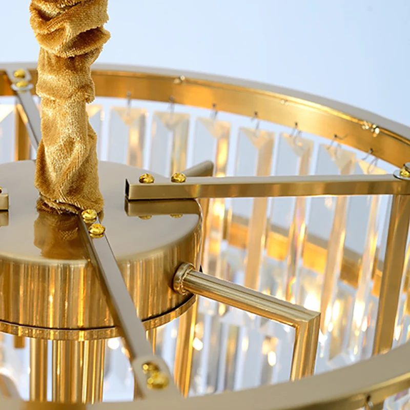 3-laags ronde kroonluchterlamp, eigentijdse metalen hanglamp met kristallen blok goud Clearhalo