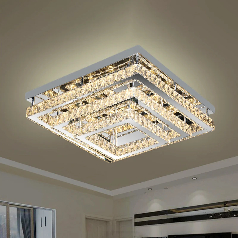 3-laags vierkante kristallen semi-inbouw modernistische slaapkamer LED dichtbij plafondlamp roestvrij staal Clearhalo