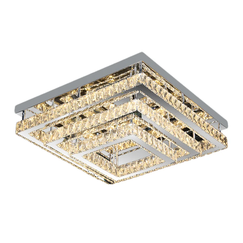 3-laags vierkante kristallen semi-inbouw modernistische slaapkamer LED dichtbij plafondlamp roestvrij staal Clearhalo