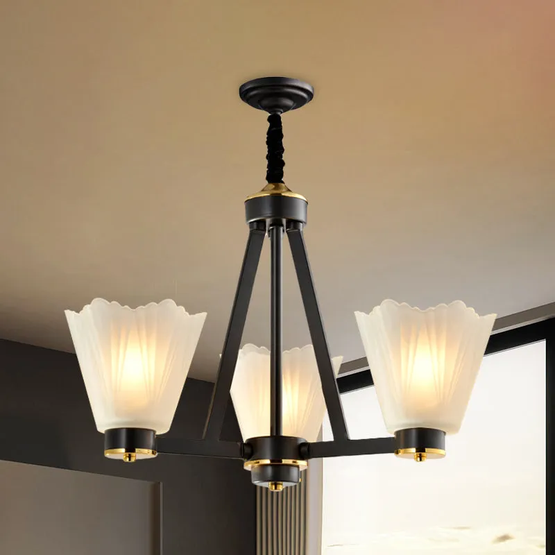 3-lamps conische kroonluchter licht vintage zwart matglas hangende verlichtingsarmatuur Clearhalo