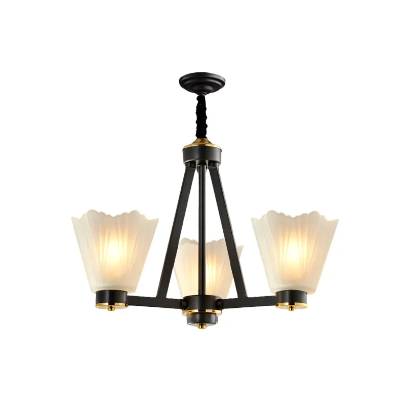 3-lamps conische kroonluchter licht vintage zwart matglas hangende verlichtingsarmatuur Clearhalo