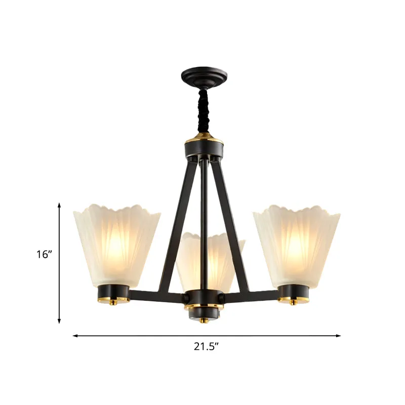 3-lamps conische kroonluchter licht vintage zwart matglas hangende verlichtingsarmatuur Clearhalo