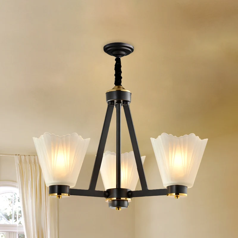 3-lamps conische kroonluchter licht vintage zwart matglas hangende verlichtingsarmatuur Clearhalo