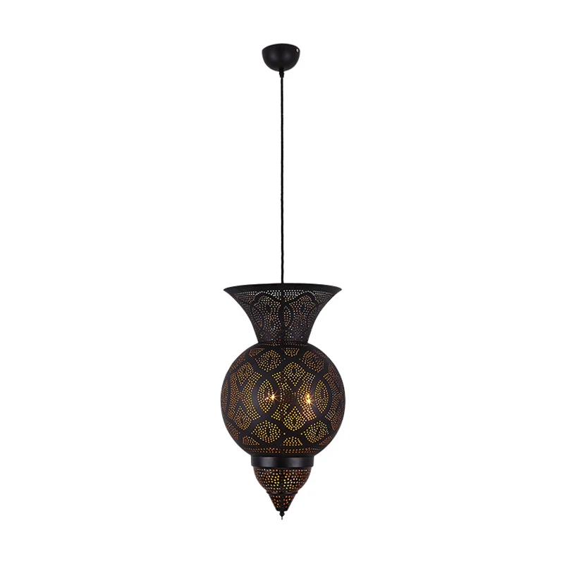 3-lamps geëtste urn hangende kroonluchter platteland zwart metalen plafond hanglamp Clearhalo
