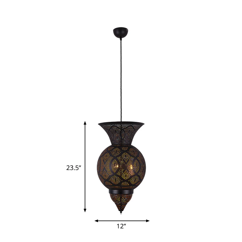 3-lamps geëtste urn hangende kroonluchter platteland zwart metalen plafond hanglamp Clearhalo