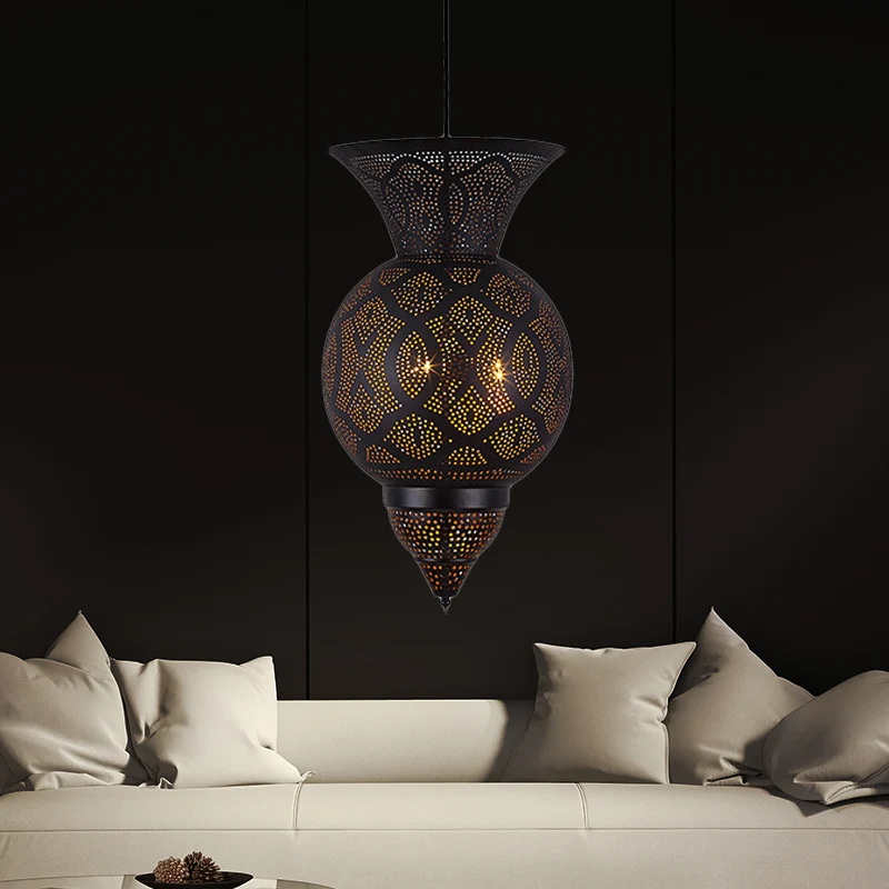 3-lamps geëtste urn hangende kroonluchter platteland zwart metalen plafond hanglamp Clearhalo