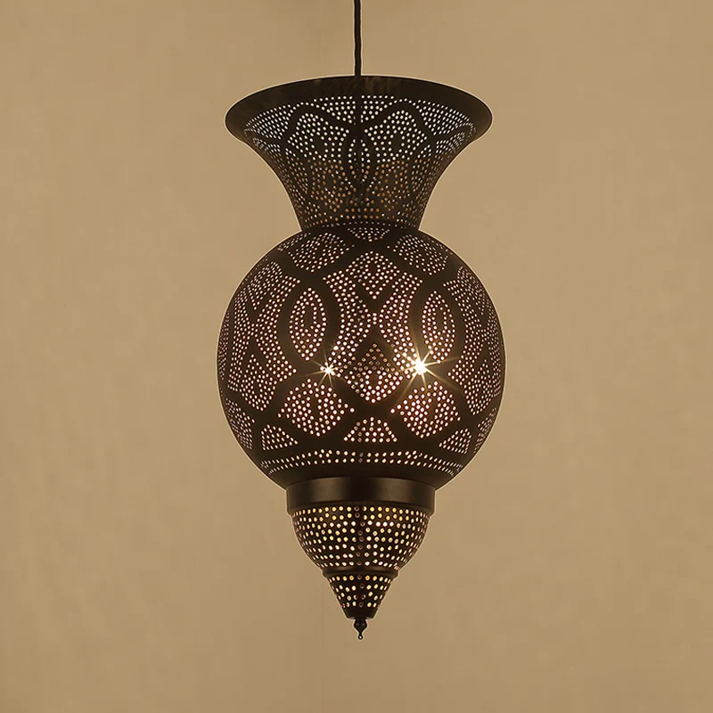 3-lamps geëtste urn hangende kroonluchter platteland zwart metalen plafond hanglamp Clearhalo