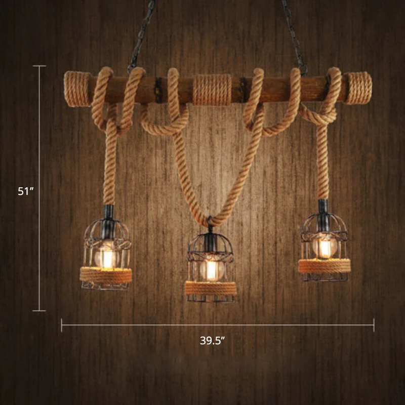 3-lichts bamboe hanglamp landelijke stijl lineaire restaurant eilandlamp met henneptouw Clearhalo