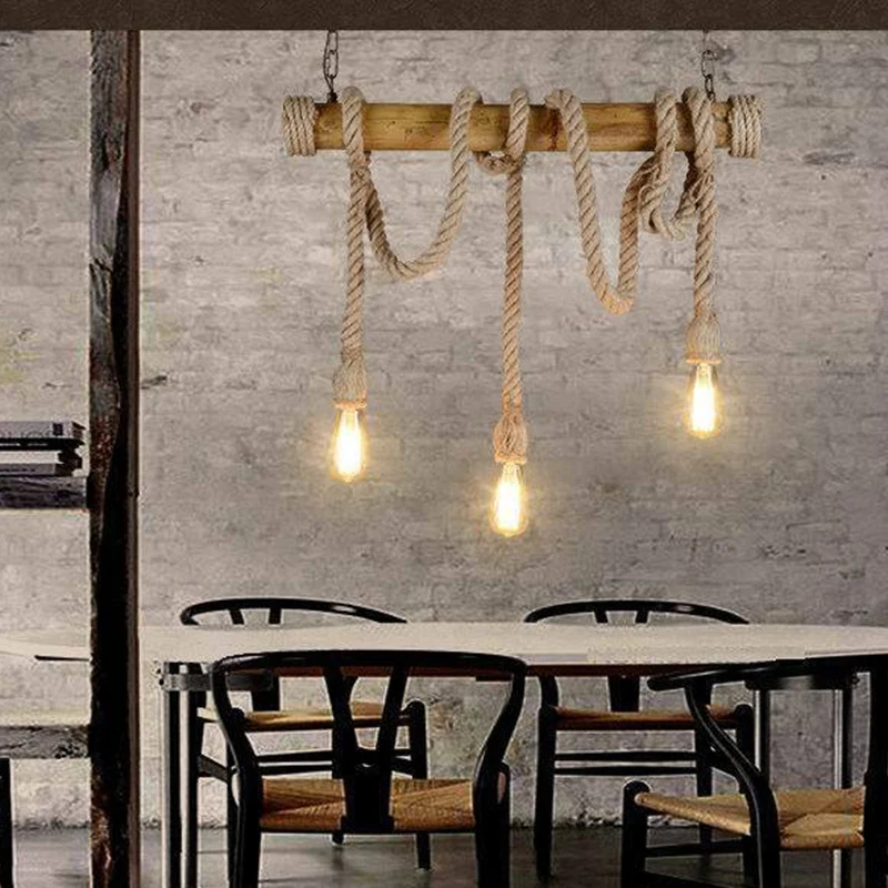 3-lichts bamboe hanglamp landelijke stijl lineaire restaurant eilandlamp met henneptouw Clearhalo