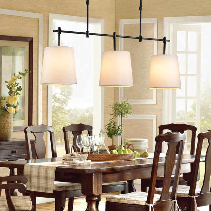 3-lichts Barrel Island Light Traditionele zwart/gouden stoffen hanglamp voor eetkamer Clearhalo