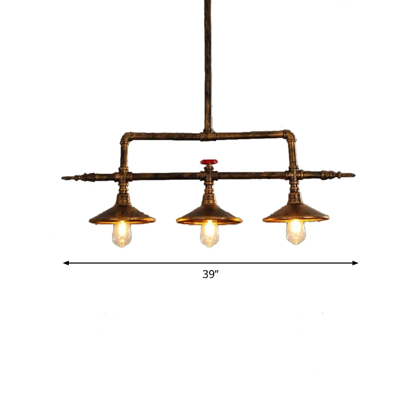 3-lichts Bell Shade Island-verlichting Industriële roestijzer hangende plafondlamp met waterpijpontwerp Clearhalo