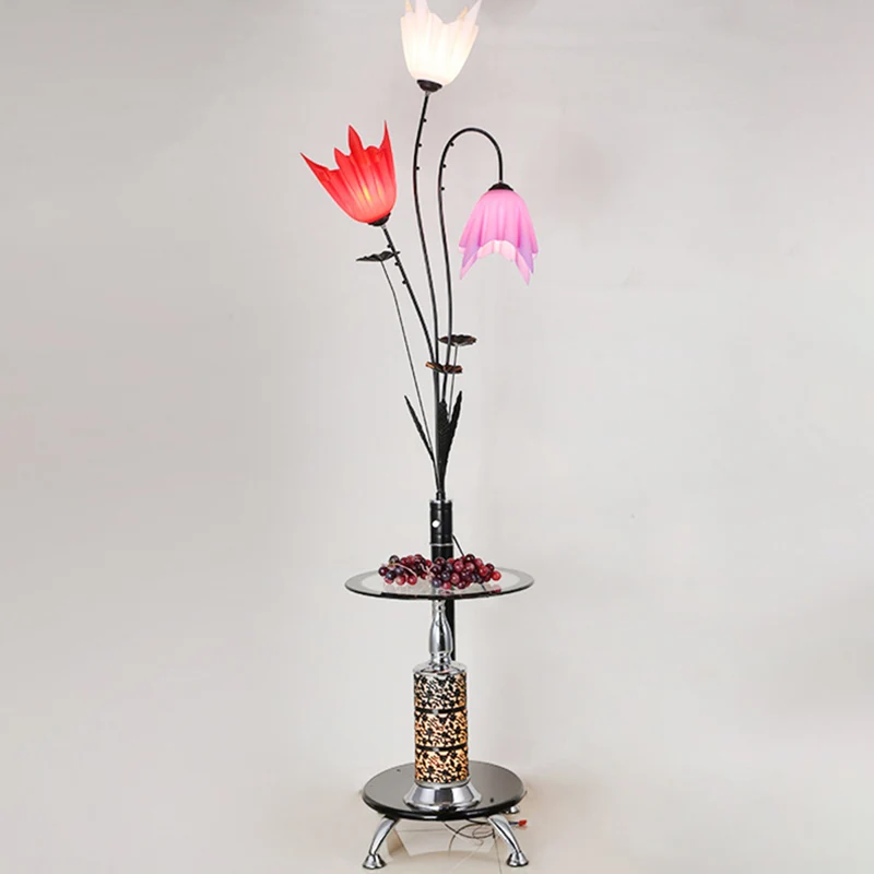 3-lichts bloem vloerlamp platteland zwart acryl dienblad vloerlamp voor woonkamer Clearhalo