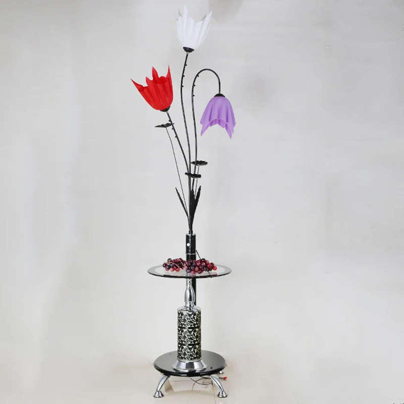 3-lichts bloem vloerlamp platteland zwart acryl dienblad vloerlamp voor woonkamer Clearhalo