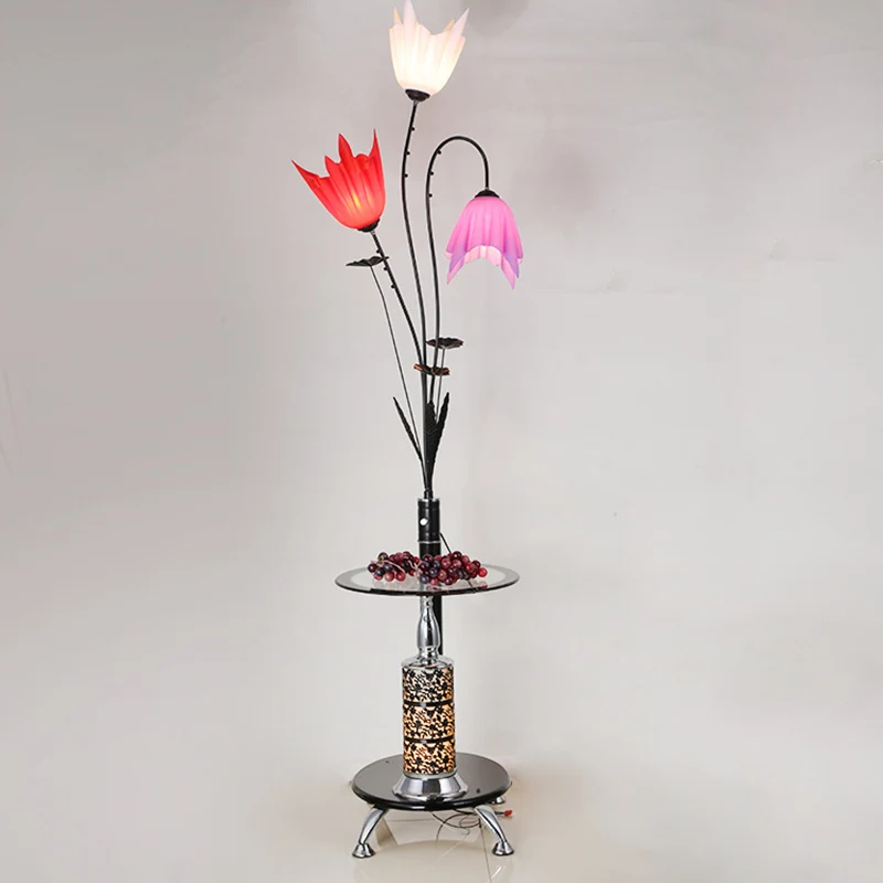 3-lichts bloem vloerlamp platteland zwart acryl dienblad vloerlamp voor woonkamer Clearhalo