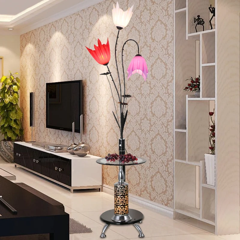 3-lichts bloem vloerlamp platteland zwart acryl dienblad vloerlamp voor woonkamer Clearhalo