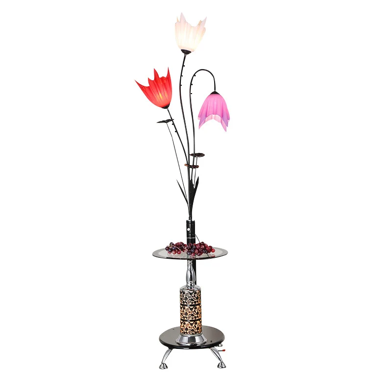 3-lichts bloem vloerlamp platteland zwart acryl dienblad vloerlamp voor woonkamer Clearhalo