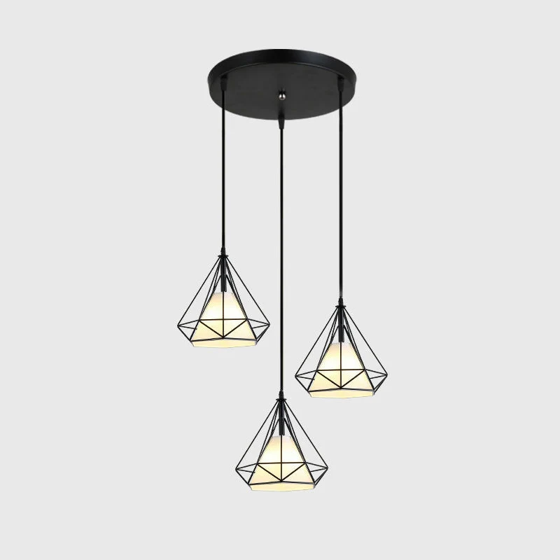 3-lichts Diamond Cage Multi hanglamp Creatieve industriële metalen multi-licht hanger voor restaurant Clearhalo