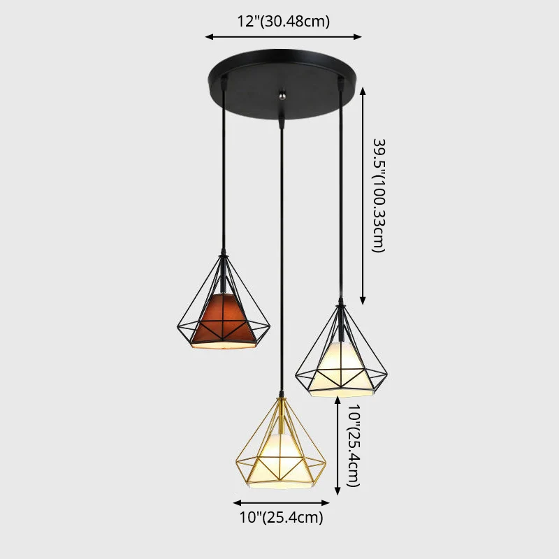 3-lichts Diamond Cage Multi hanglamp Creatieve industriële metalen multi-licht hanger voor restaurant Clearhalo