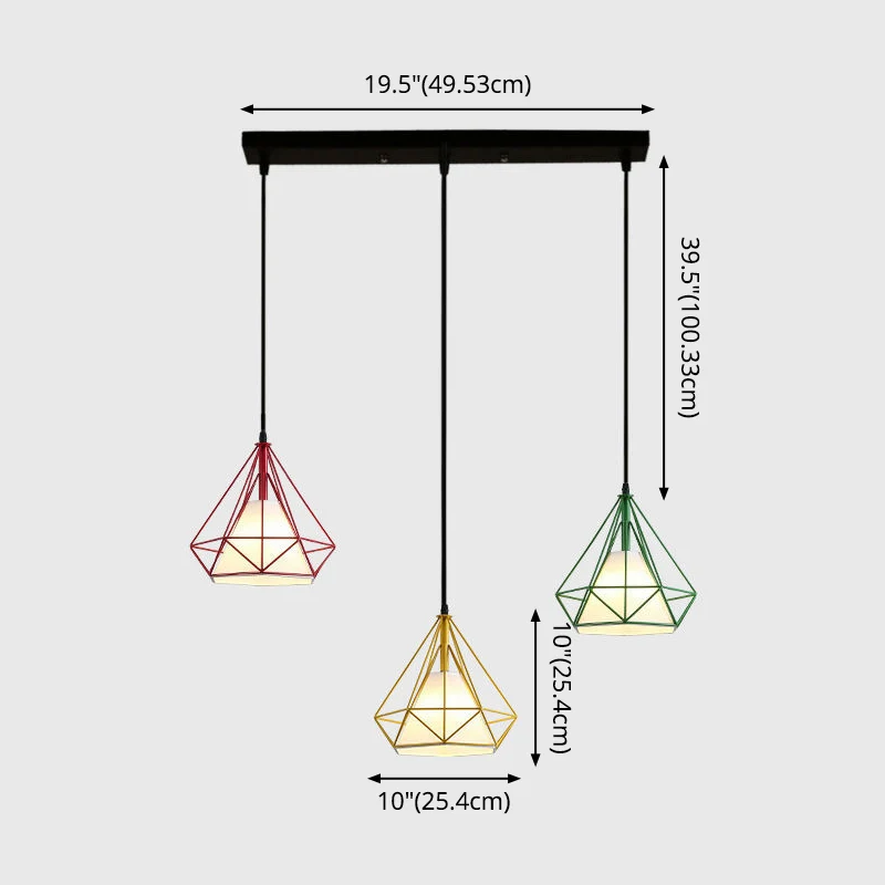 3-lichts Diamond Cage Multi hanglamp Creatieve industriële metalen multi-licht hanger voor restaurant Clearhalo