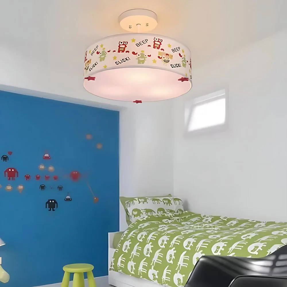 3-lichts drum semi-inbouwlamp met robot cartoon stoffen plafondlamp voor babykamer Clearhalo