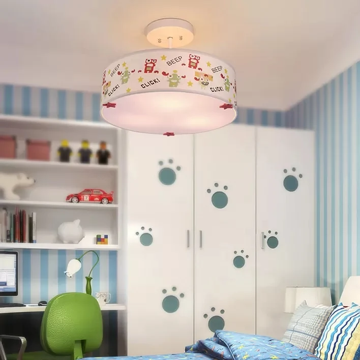 3-lichts drum semi-inbouwlamp met robot cartoon stoffen plafondlamp voor babykamer Clearhalo