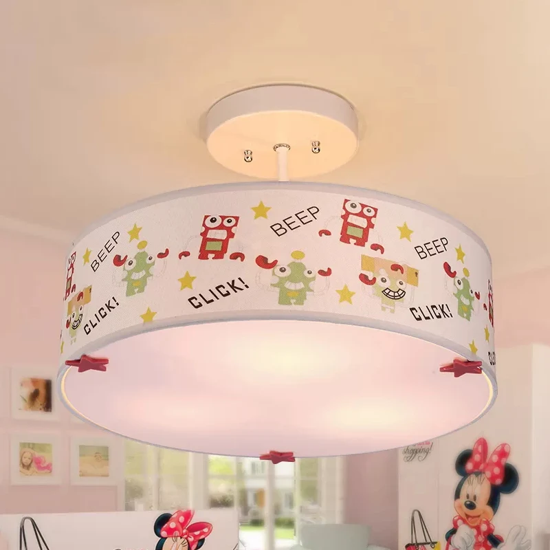 3-lichts drum semi-inbouwlamp met robot cartoon stoffen plafondlamp voor babykamer Clearhalo
