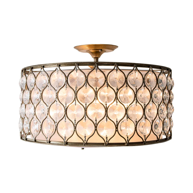 3-lichts Drum-plafondlamp Rustiek Brons Metaal en Kristal Semi-inbouwlamp Clearhalo