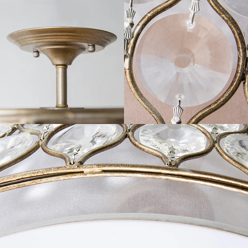 3-lichts Drum-plafondlamp Rustiek Brons Metaal en Kristal Semi-inbouwlamp Clearhalo