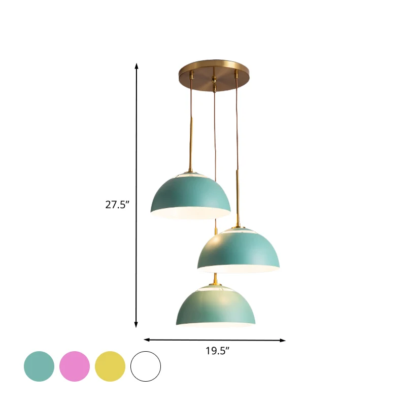 3-lichts eetkamer cluster hanglamp Macaron wit/roze/groene afwerking naar beneden verlichting met koepelvormige ijzeren ka...