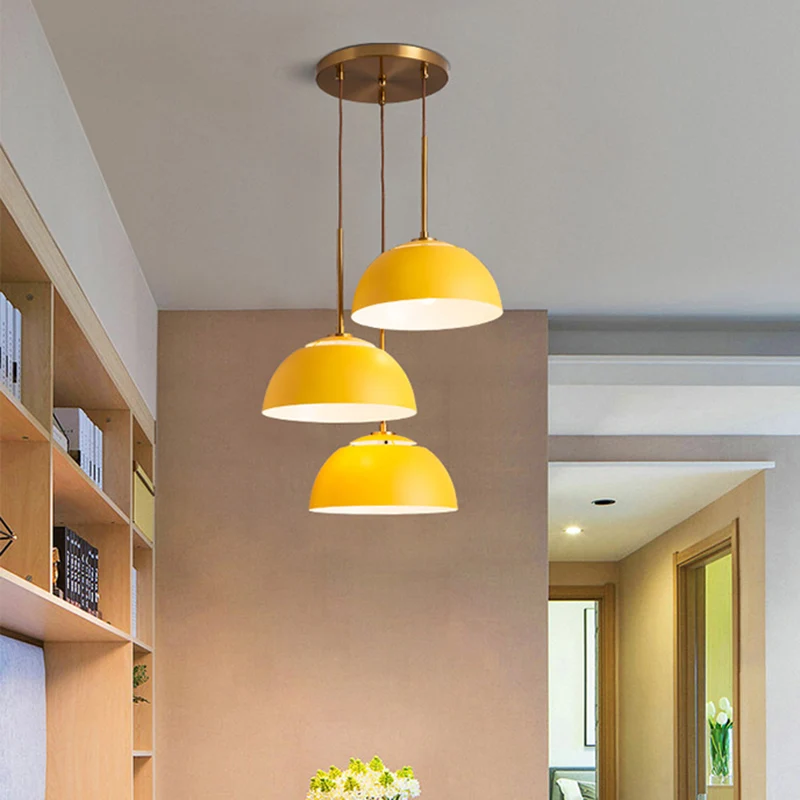 3-lichts eetkamer cluster hanglamp Macaron wit/roze/groene afwerking naar beneden verlichting met koepelvormige ijzeren ka...