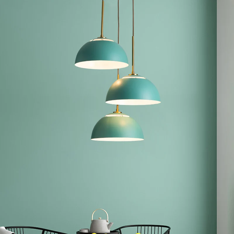 3-lichts eetkamer cluster hanglamp Macaron wit/roze/groene afwerking naar beneden verlichting met koepelvormige ijzeren ka...