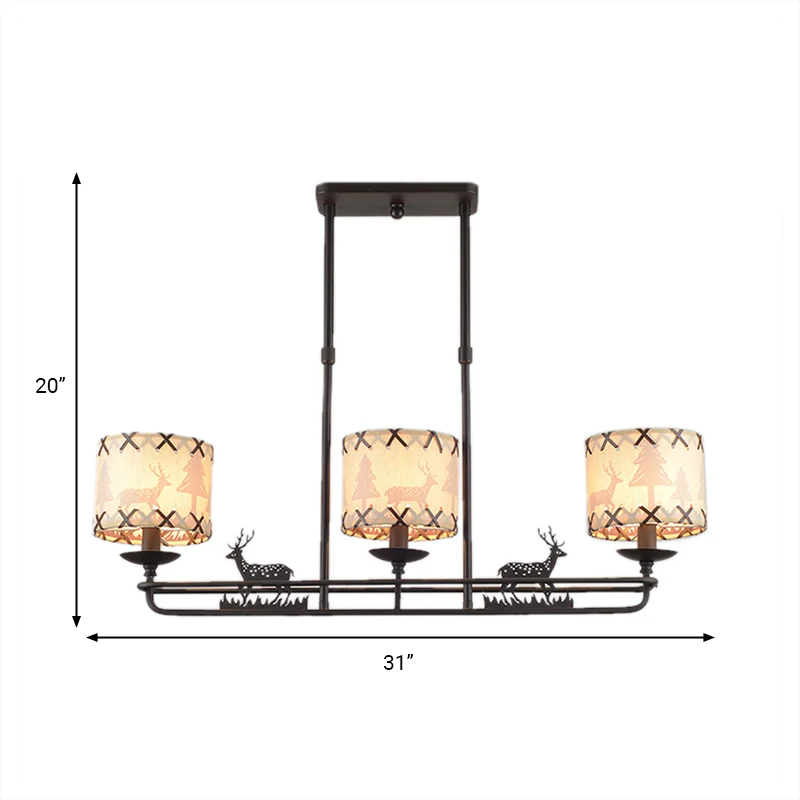 3-lichts eetkamer eilandverlichting Traditionele zwarte hanglamp met tonvormige stoffen kap Clearhalo