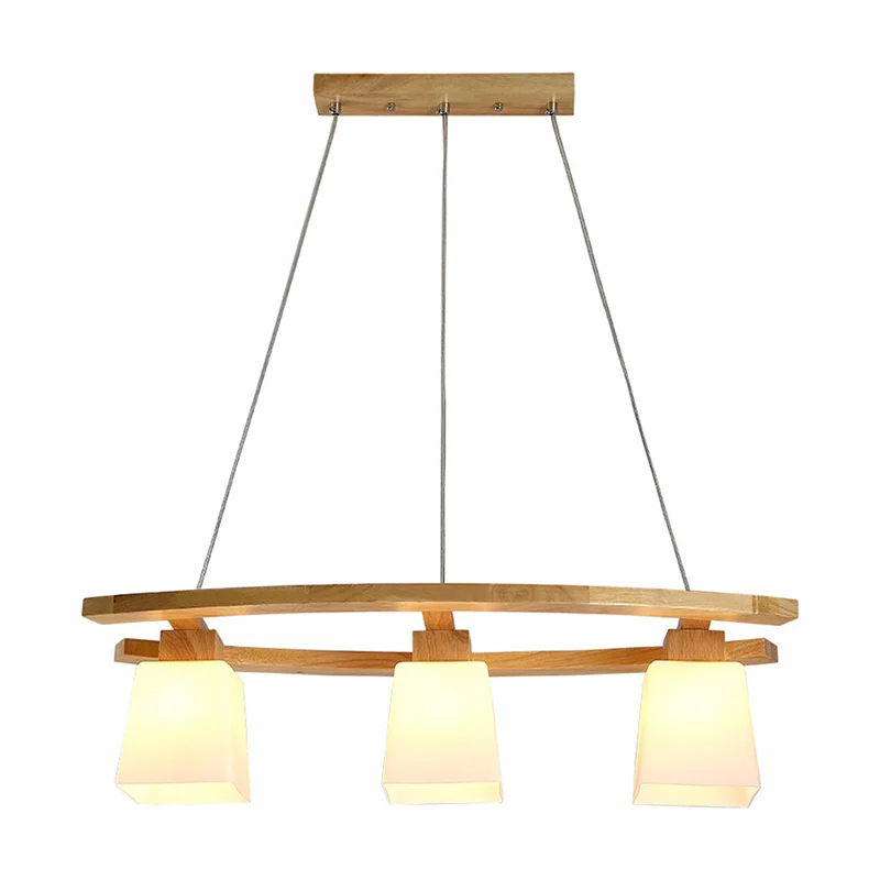 3-lichts eetkamer plafondlamp Scandinavische houten eilandhanger met trapeziumvormige witte glazen kap Clearhalo