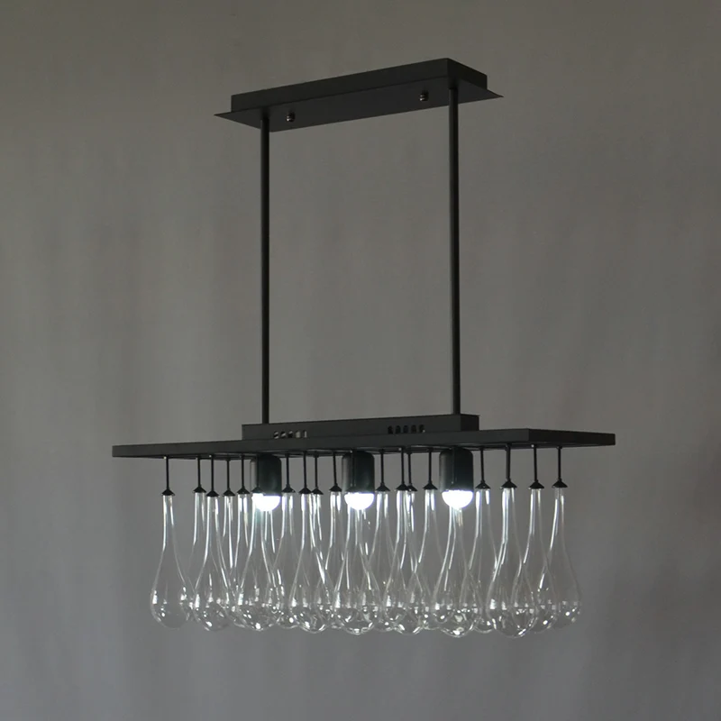 3-lichts eiland-hanglamp Traditionele rechthoekige hanglamp van helder glas zwart, warm/wit licht Clearhalo