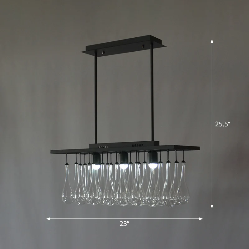 3-lichts eiland-hanglamp Traditionele rechthoekige hanglamp van helder glas zwart, warm/wit licht Clearhalo