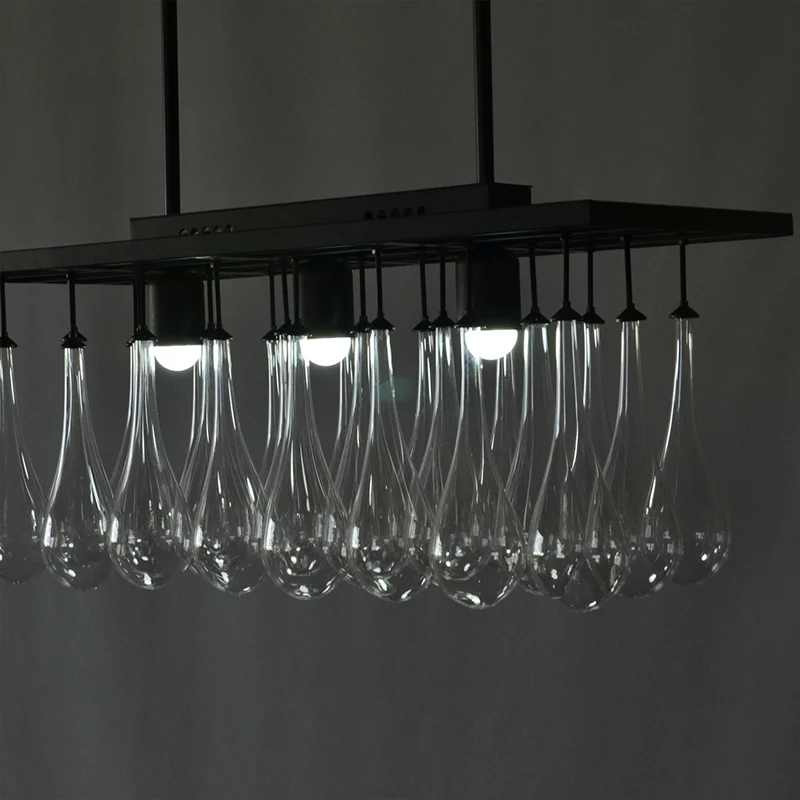 3-lichts eiland-hanglamp Traditionele rechthoekige hanglamp van helder glas zwart, warm/wit licht Clearhalo