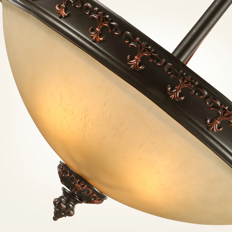 3-lichts gangplafondlamp, traditioneel bruin, half vlak, met kom van matglas Clearhalo